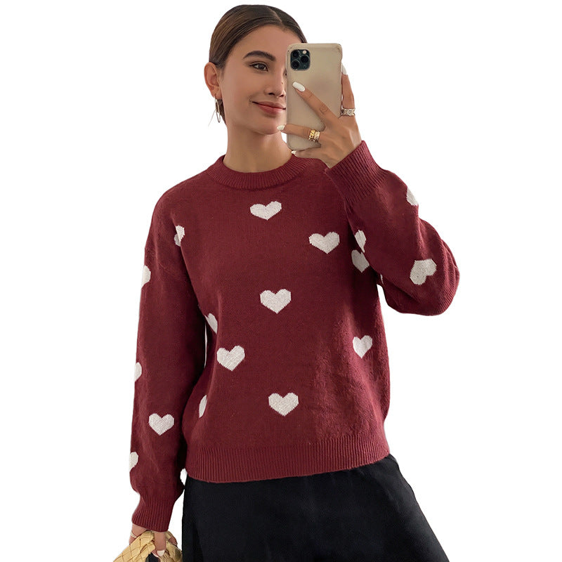 Love jacquard round neck loose sweater