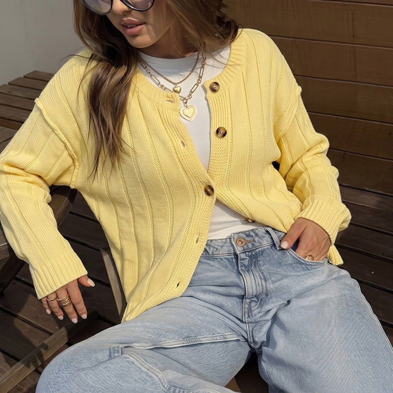 Solid color loose round neck sweater