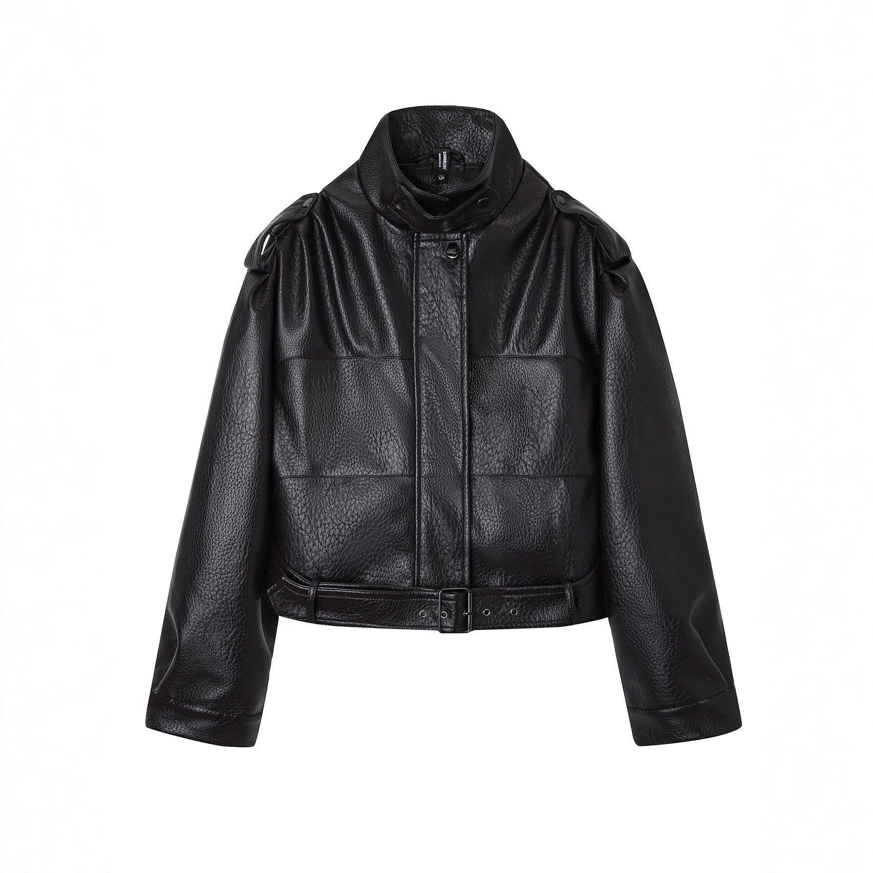 Stylish Short Vintage Biker Leather Jacket for Women, Stand Collar, Slim Fit, Fashionable Autumn and Winter Outwear