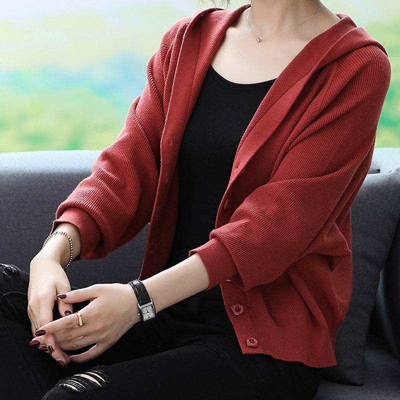 Knitted Cardigan Loose Outerwear Sweater Women's Short Hooded  Spring Autumn Fashion Top