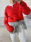Laid-back Style Wool-Blended Cardigan for Women Knit Short Jacket Soft Long Sleeve Sweater