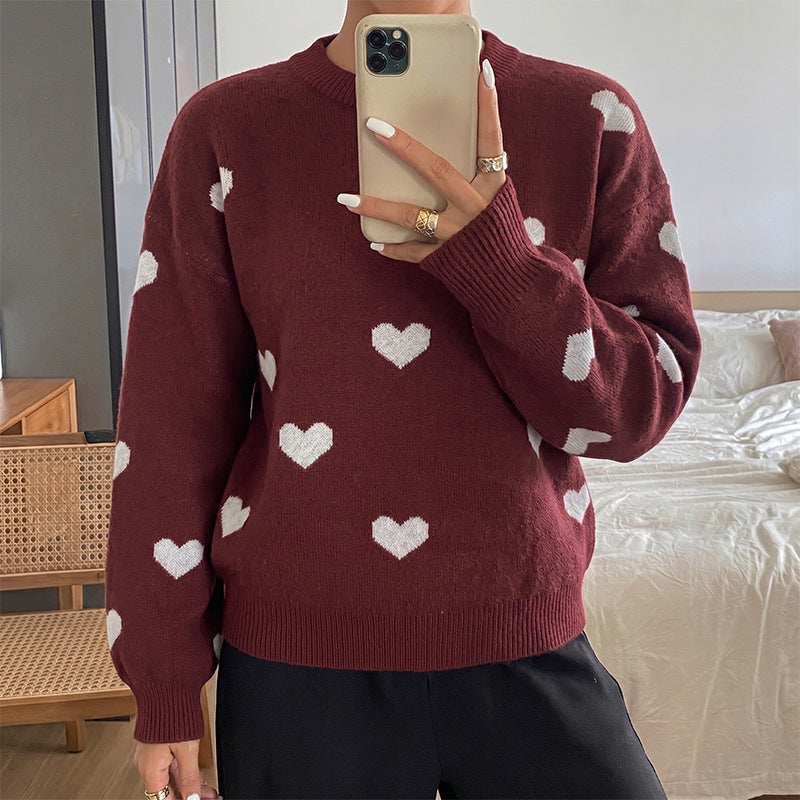 Love jacquard round neck loose sweater