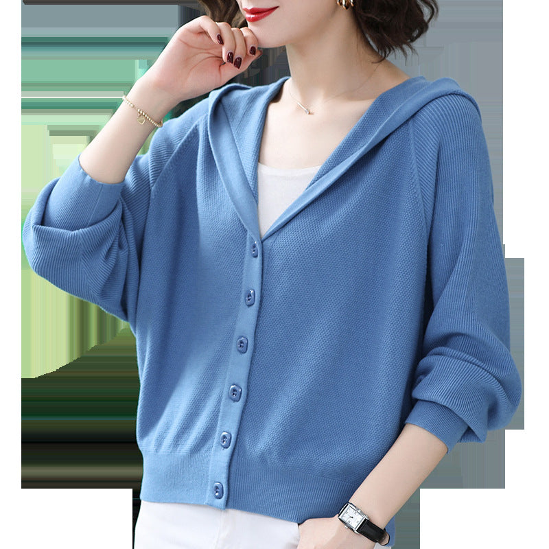 Knitted Cardigan Loose Outerwear Sweater Women's Short Hooded  Spring Autumn Fashion Top