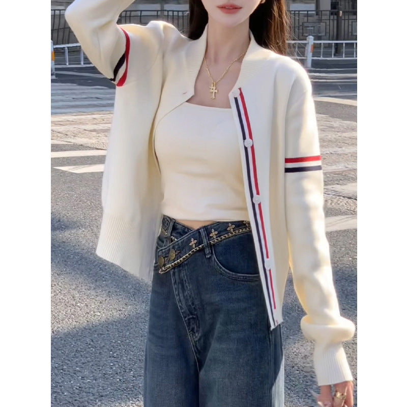 White Knit Cardigan for Women Short Loose Lazy Fit Sweater Jacket Top