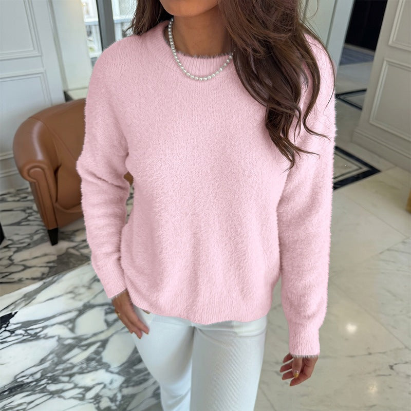 Round neck long sleeved sweater for women