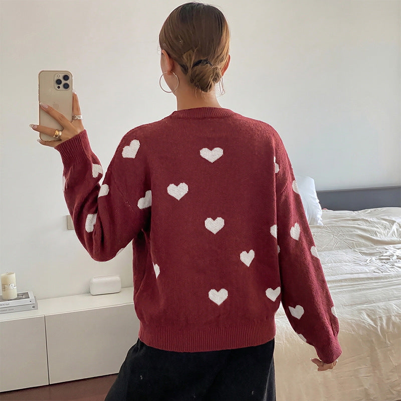 Love jacquard round neck loose sweater
