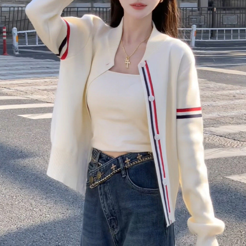 White Knit Cardigan for Women Short Loose Lazy Fit Sweater Jacket Top