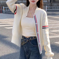 White Knit Cardigan for Women Short Loose Lazy Fit Sweater Jacket Top