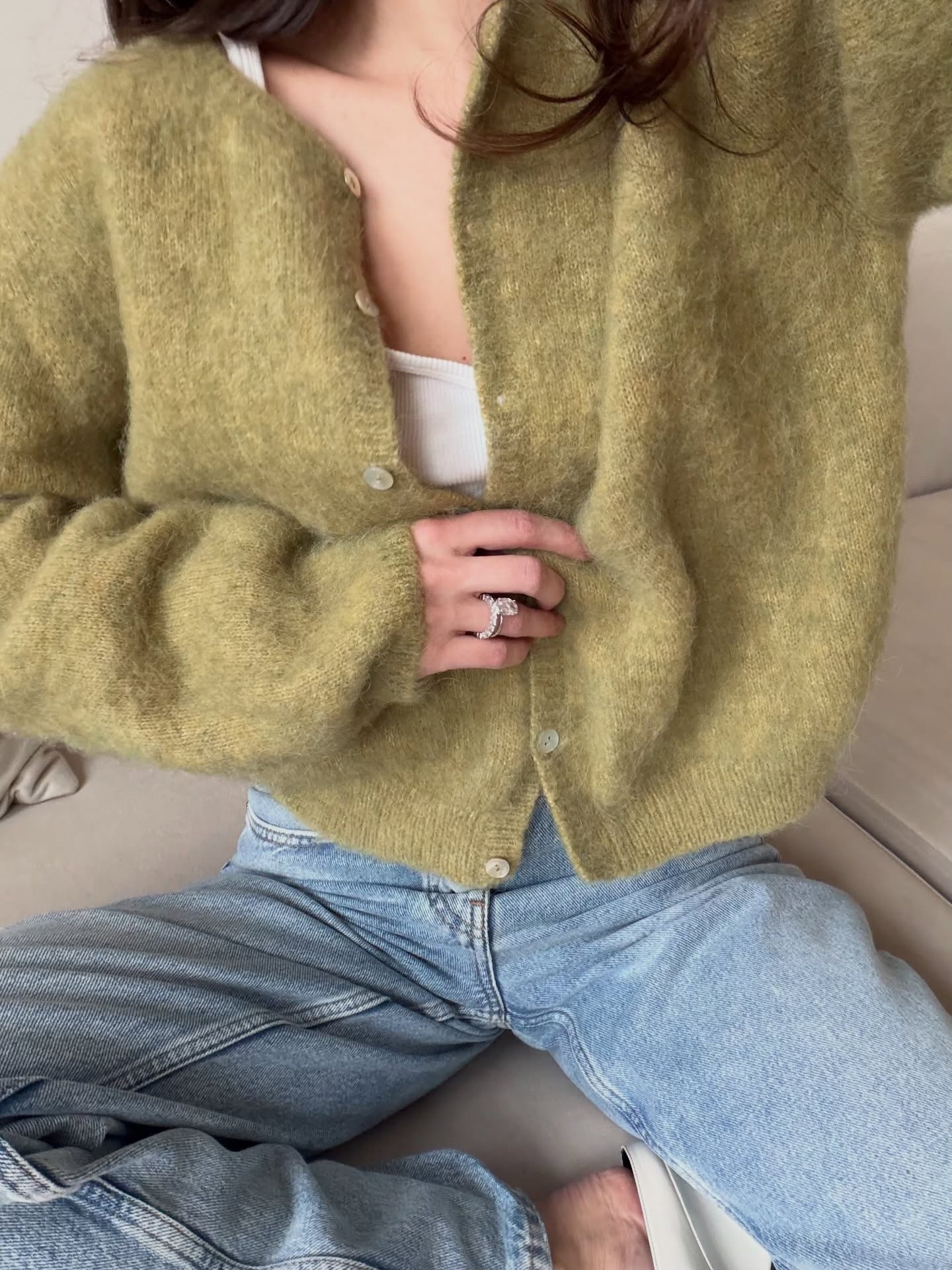 Laid-back Style Wool-Blended Cardigan for Women Knit Short Jacket Soft Long Sleeve Sweater