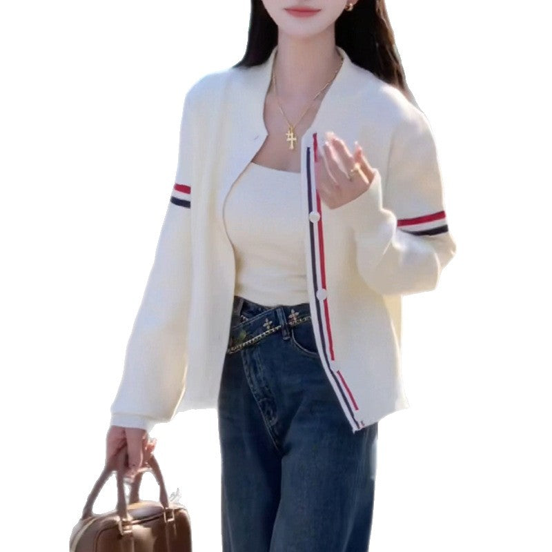 White Knit Cardigan for Women Short Loose Lazy Fit Sweater Jacket Top
