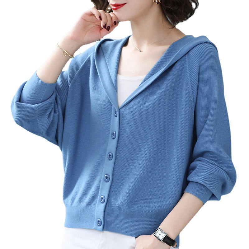 Knitted Cardigan Loose Outerwear Sweater Women's Short Hooded  Spring Autumn Fashion Top