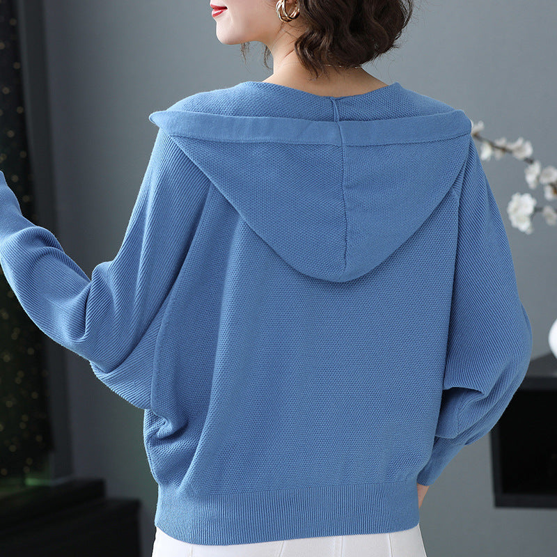 Knitted Cardigan Loose Outerwear Sweater Women's Short Hooded  Spring Autumn Fashion Top