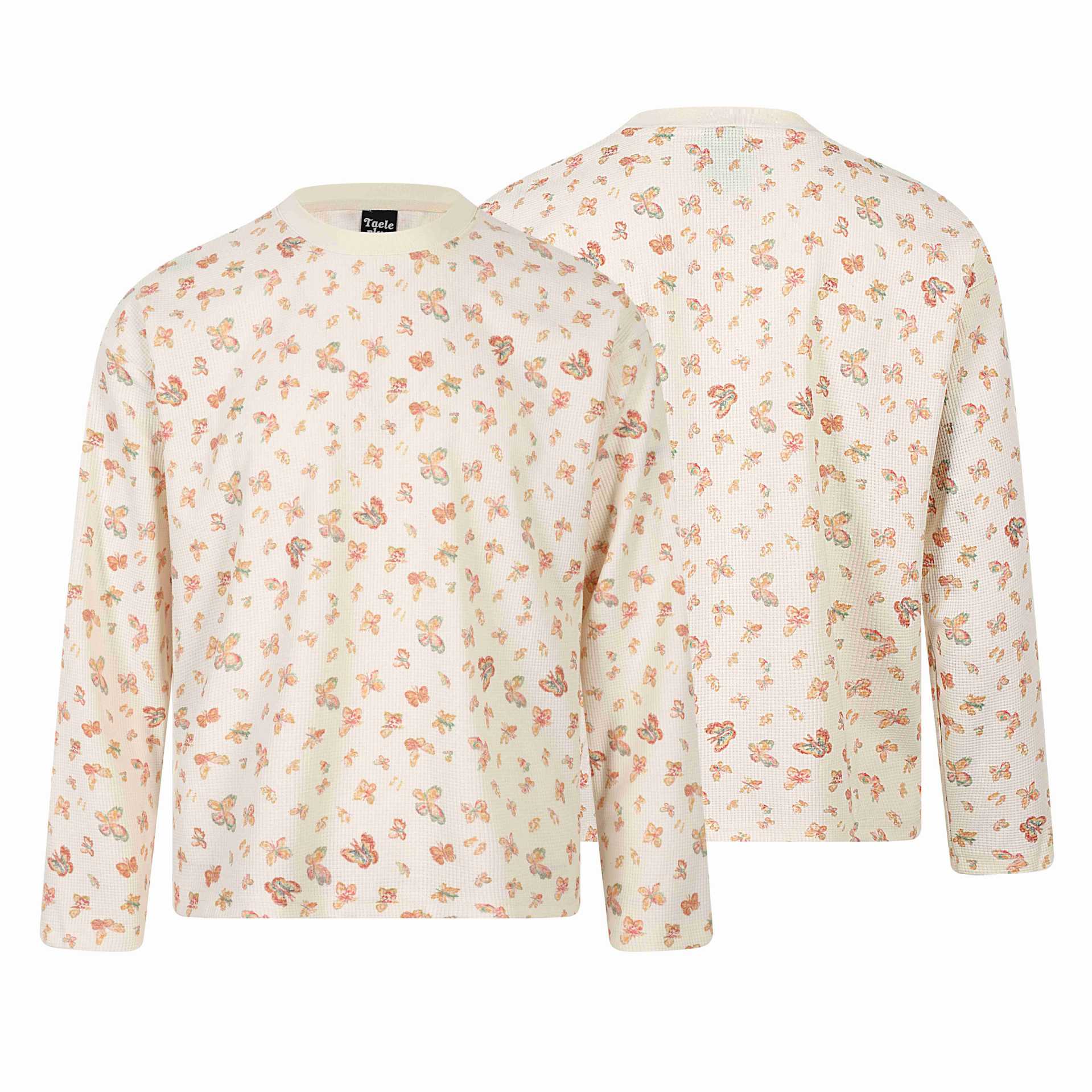 Trendy Graffiti Butterfly Floral All-over Print Round Neck Loose Long Sleeve T-Shirt