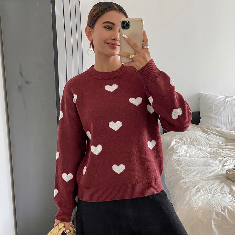 Love jacquard round neck loose sweater