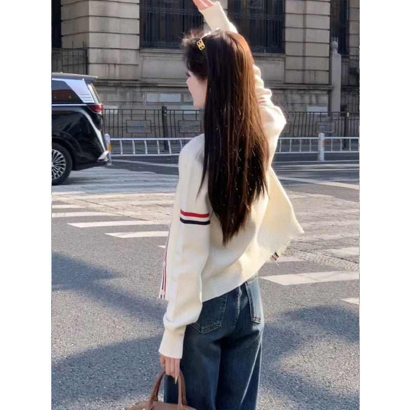 White Knit Cardigan for Women Short Loose Lazy Fit Sweater Jacket Top