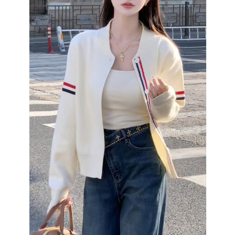 White Knit Cardigan for Women Short Loose Lazy Fit Sweater Jacket Top