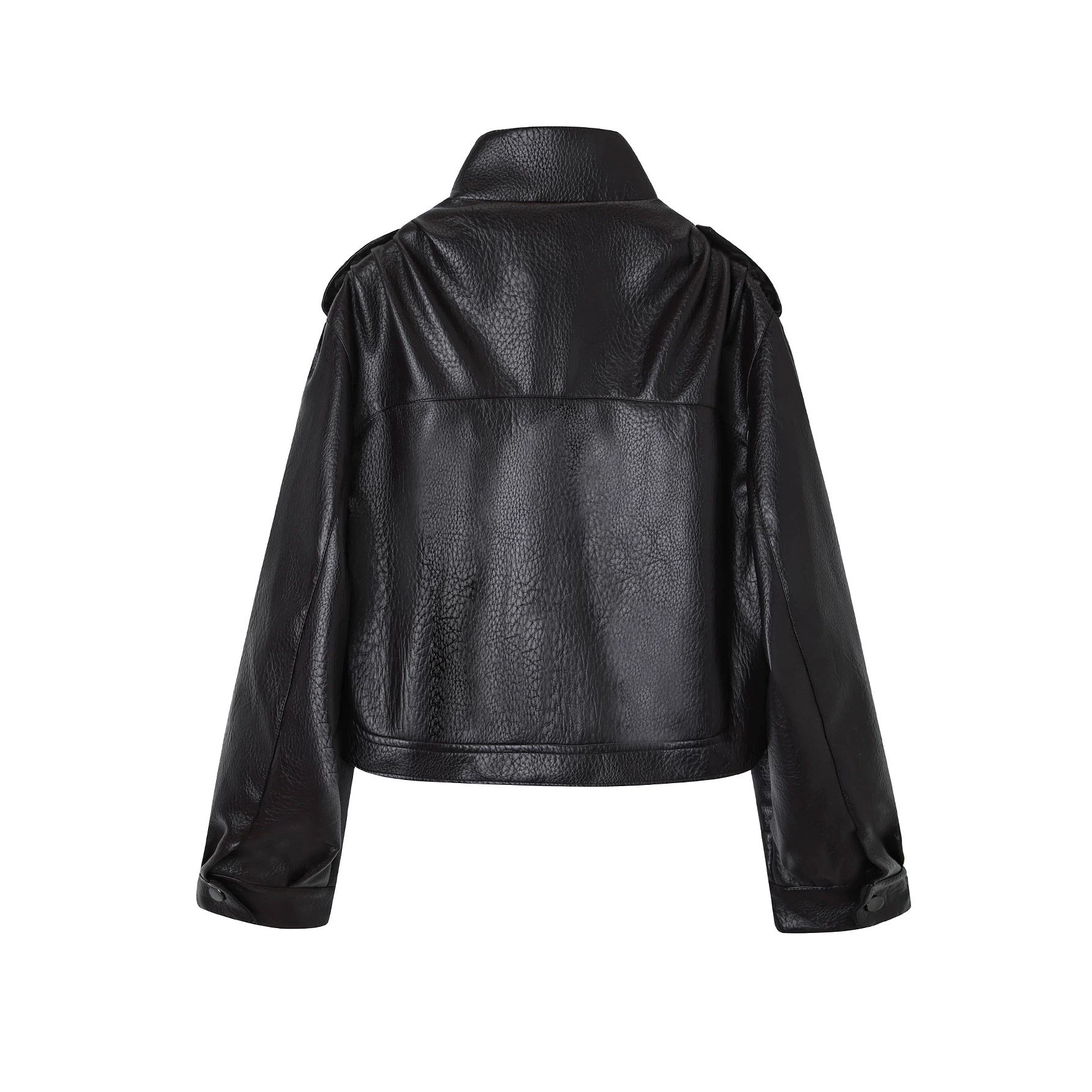 Stylish Short Vintage Biker Leather Jacket for Women, Stand Collar, Slim Fit, Fashionable Autumn and Winter Outwear